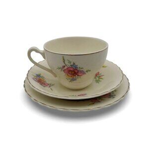 J&G Meakin Sol Tea Cup Saucer and Plate Floral England Vintage